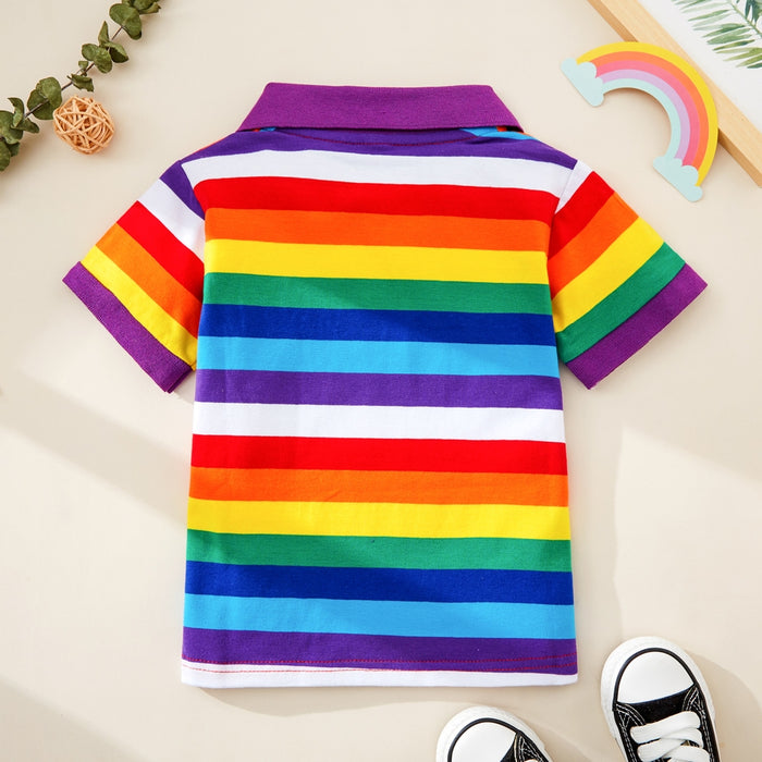 PatPat 1pc Toddler Boy Cotton Short-sleeve Rainbow Striped Shirt