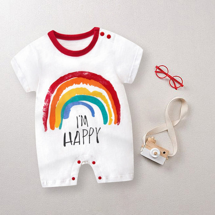 PatPat Baby I'M HAPPY Letter Print Rainbow Bodysuits