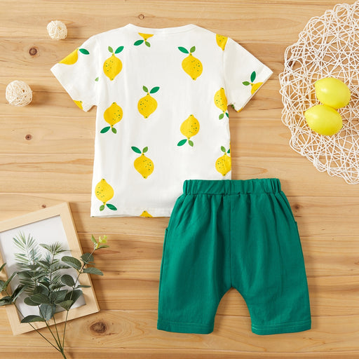 PatPat 2-piece Baby / Toddler Lemon Tee and Casual Shorts Set