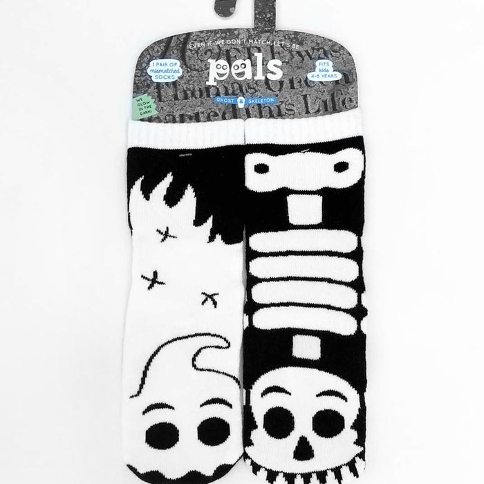 Pals Socks Glow-in-the-Dark Ghost & Skeleton Kids Mismatched Socks Ages 4-8