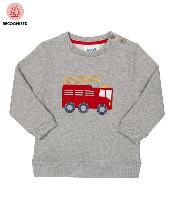 Kite Grey Fire Truck Rescue Organic Cotton Sweatshirt
