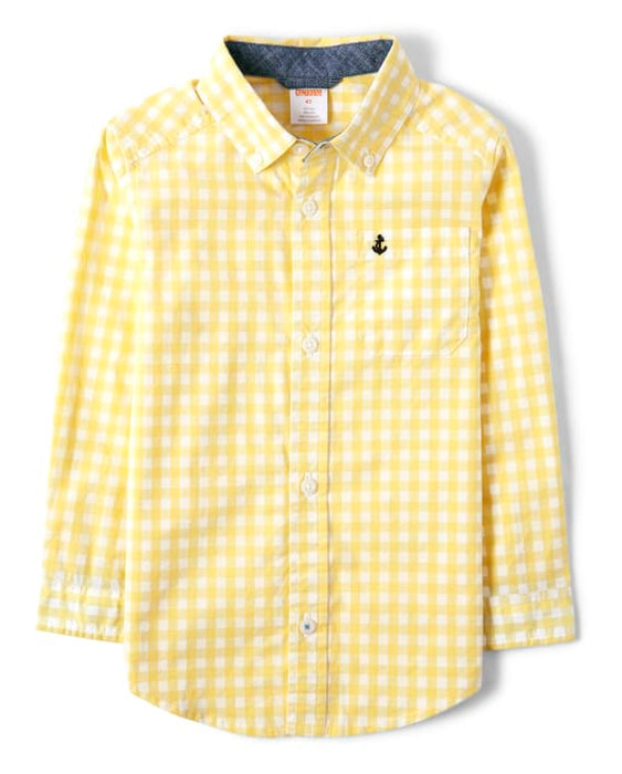 Gymboree Boys Embroidered Gingham Button Up Shirt - Country Club