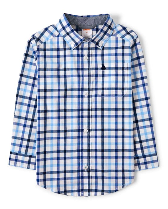 Gymboree Boys Embroidered Plaid Button Up Shirt - Country Club